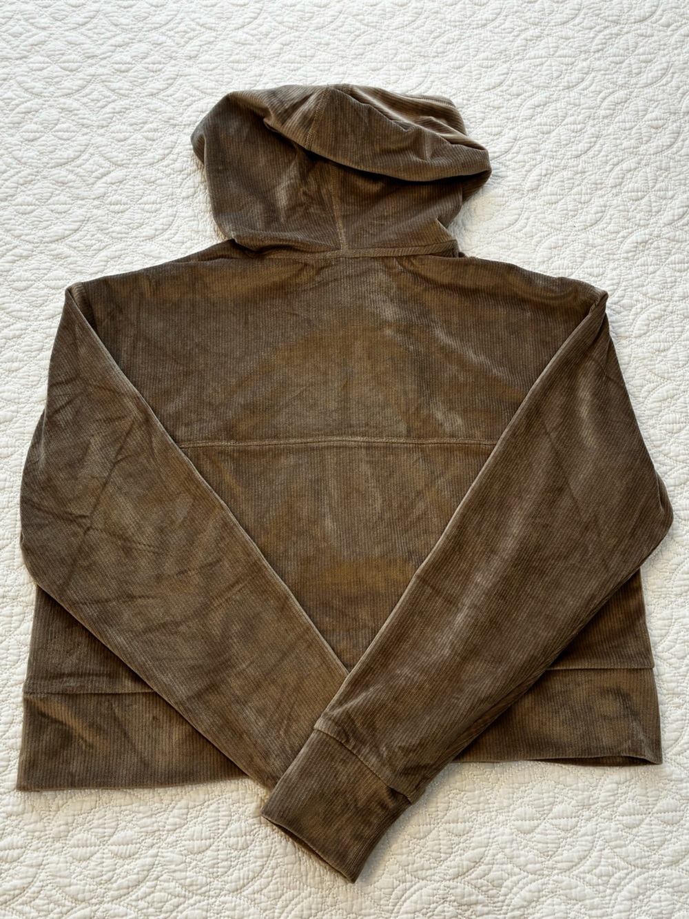 Vuori Haven Half Zip Ribbed Velour Cropped Hoodie Taupe Brown Medium Lounge - Picture 2 of 6
